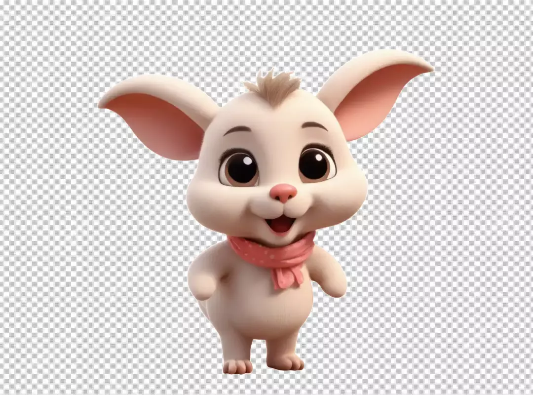 Adorable 3D Rendered White Cartoon Mouse Character with Pink Scarf Smiling
