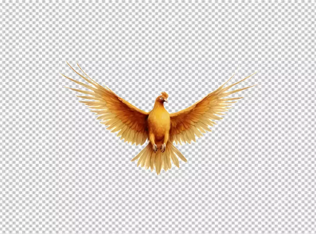 Majestic Golden Phoenix Bird Spreading Wings Flying Forward Symbolizing Rebirth
