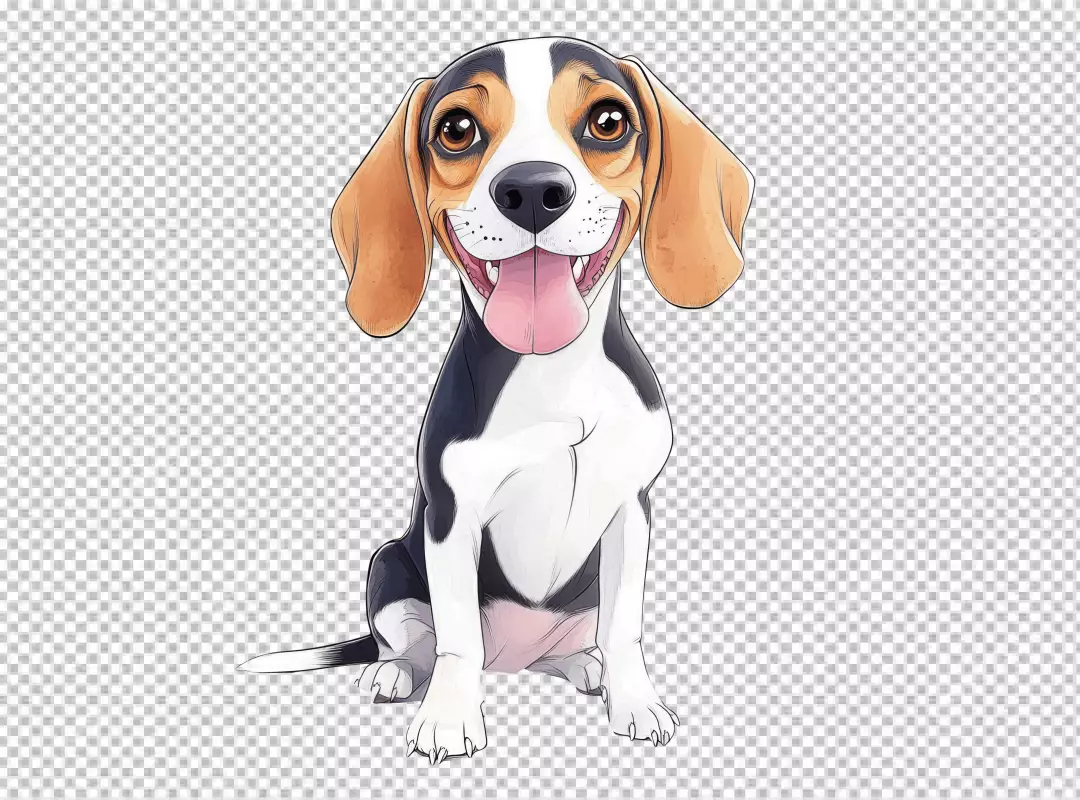 Cute Happy Beagle Puppy Sitting and Smiling with Tongue Out Digital Art
