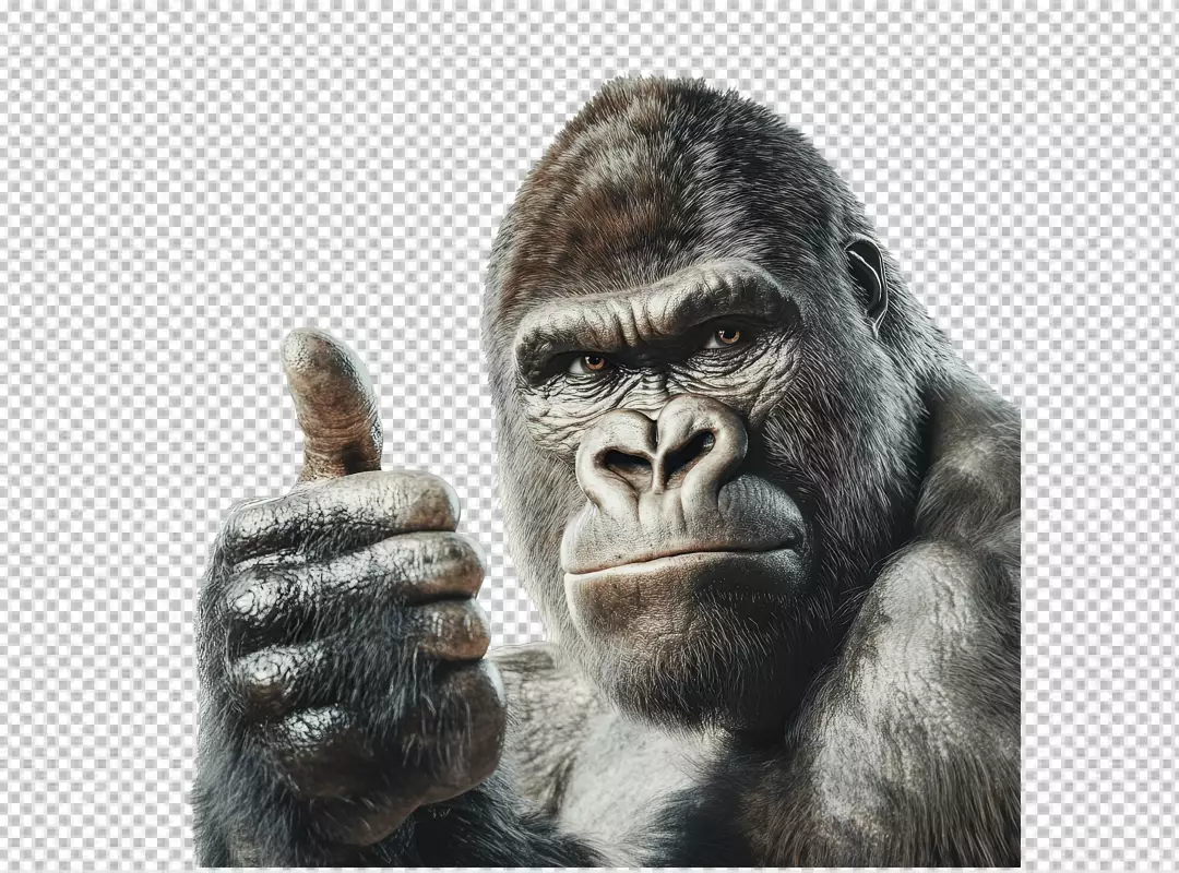 Majestic Gorilla Shows Confident Thumbs Up Gesture PNG Cutout