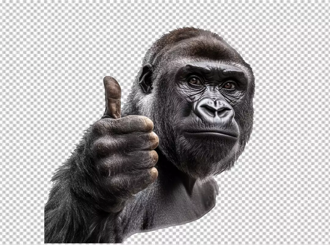 Happy Gorilla Giving Thumbs Up Gesture PNG Cutout for Approval and Success