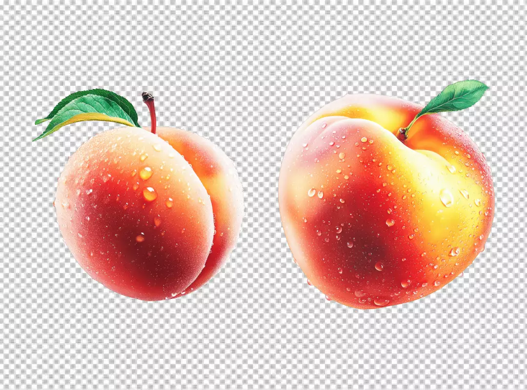Fresh Juicy Peaches with Sparkling Water Droplets PNG Download for Design