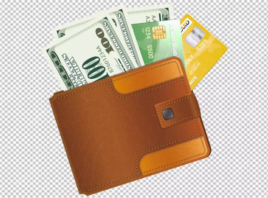 Brown Leather Wallet with US Dollar Bills and Payment Cards