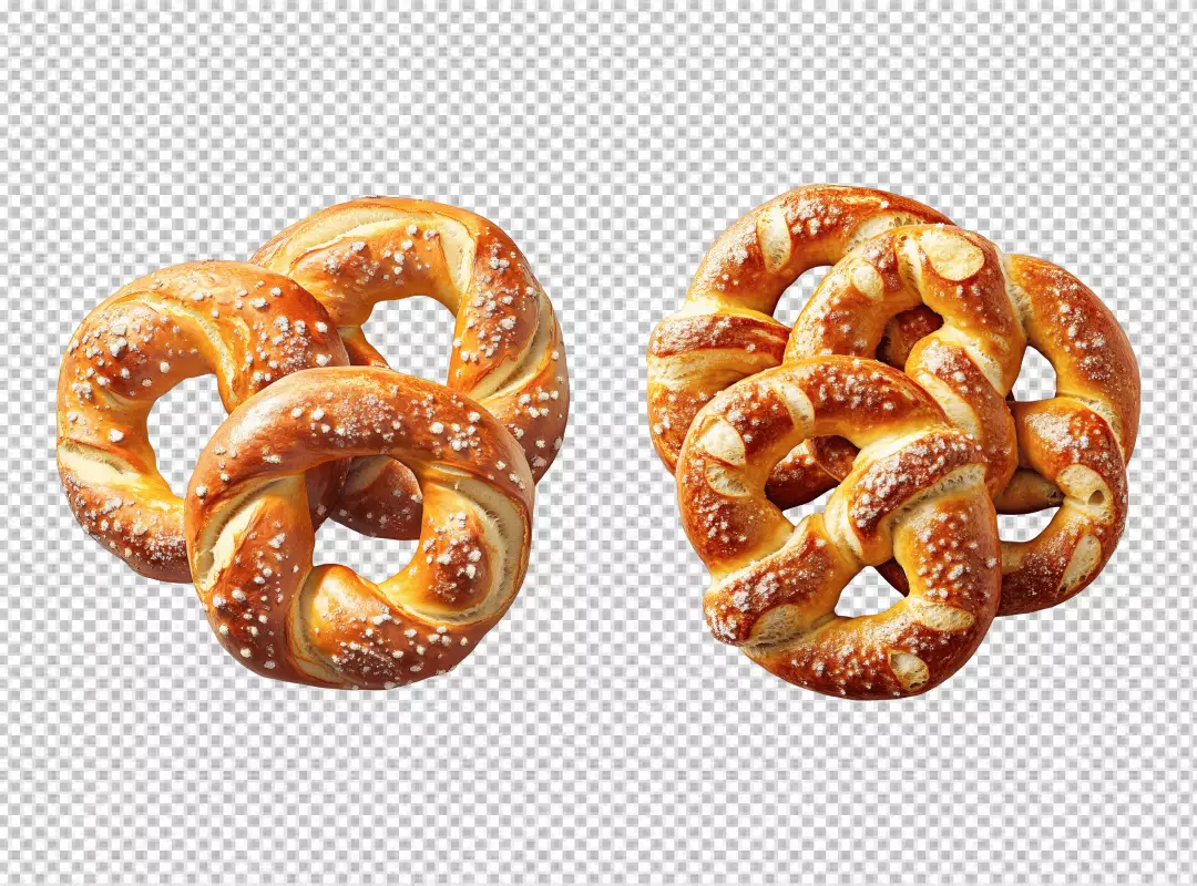 Delicious Golden Baked Pretzels with Salt Flakes PNG for Snack and Bakery Designs