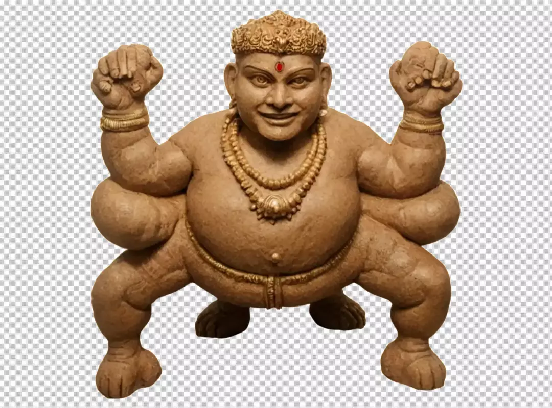 Smiling Multi-Armed Indian Deity Statue Adorned with Golden Crown and Ornaments