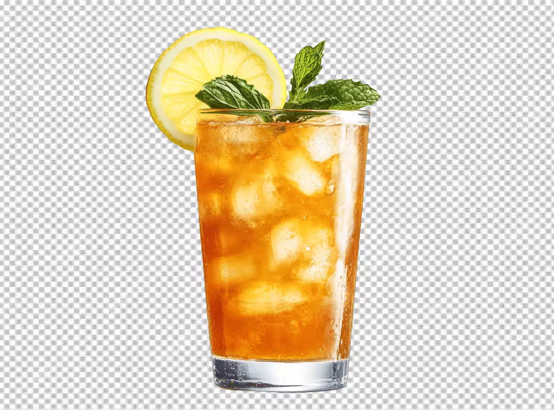 Refreshing Lemon Iced Tea with Fresh Mint PNG Cutout Image for Summer Drinks