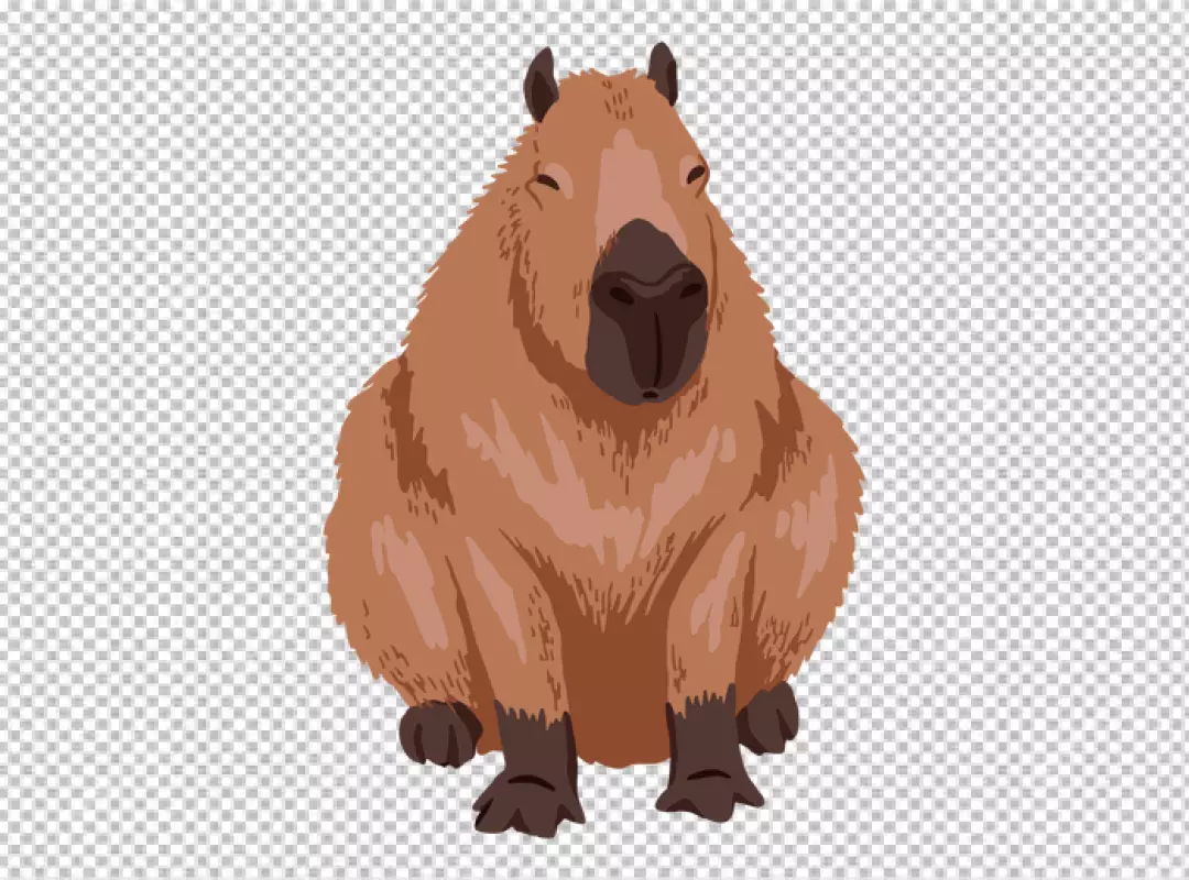Adorable Cartoon Capybara Sitting Peacefully with Closed Eyes, Transparent Background Digital Illustration