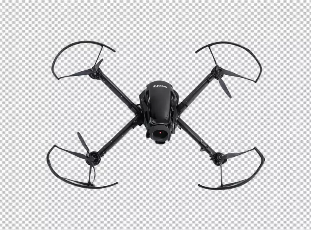 Sleek Black Quadcopter Drone with Camera and Propeller Guards for Aerial Imaging