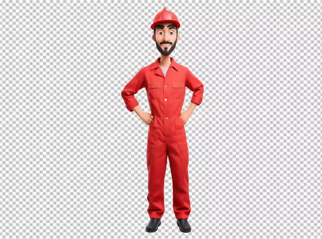 Confident 3D Builder Mascot in Red Uniform and Hard Hat Smiling Professionally