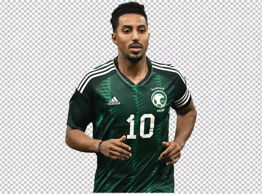Dynamic Saudi Arabian Soccer Player in Green Jersey Number 10 Running