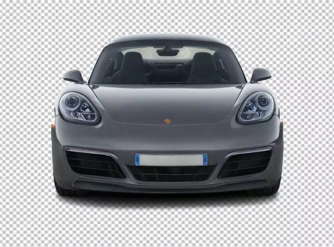 Front View of a Sleek Grey Porsche Sports Car Isolated on White Background