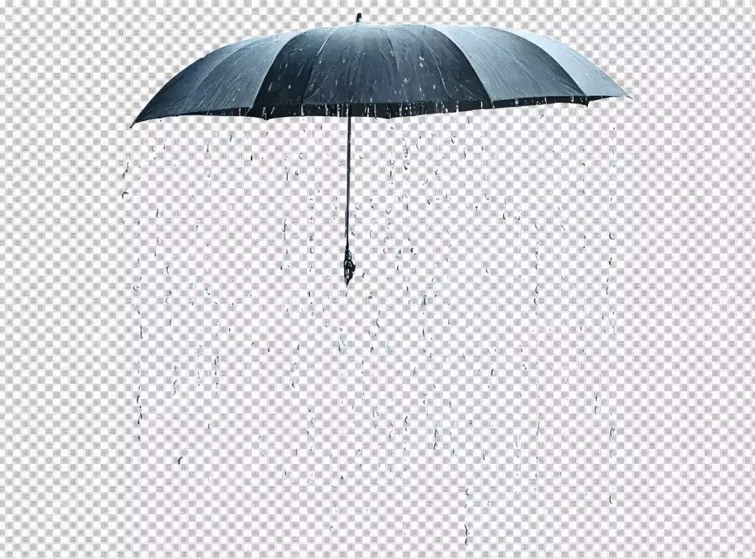 Elegant Black Umbrella with Dripping Raindrops Against a Clean White Background
