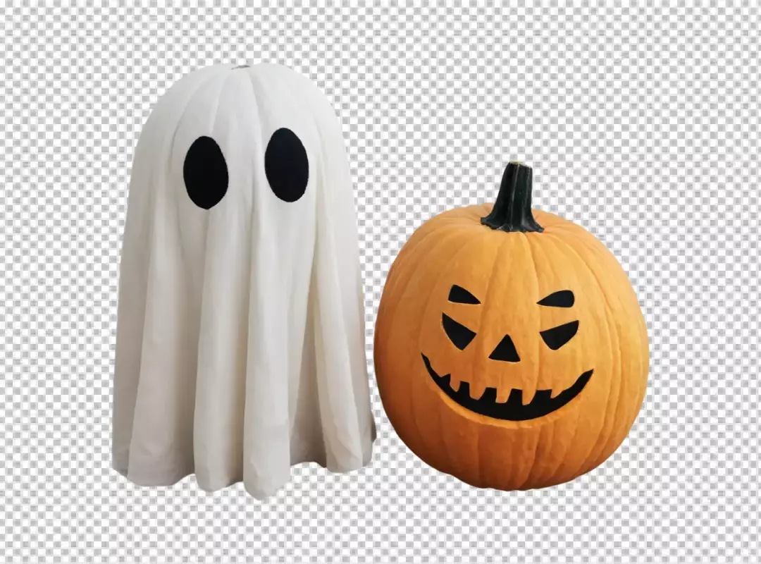 Spooky Halloween Ghost Decoration and Smiling Jack-o-Lantern Holiday Display