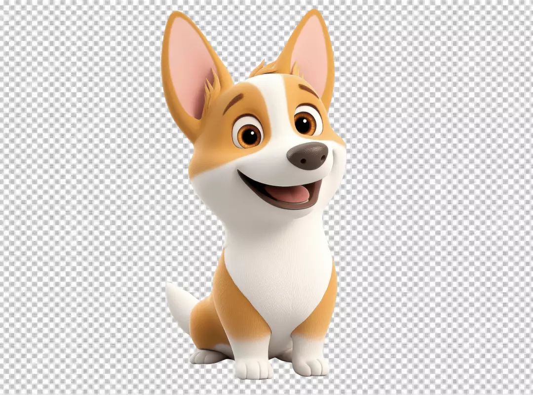 Happy Cartoon Corgi Puppy Sitting with a Joyful Expression PNG Image