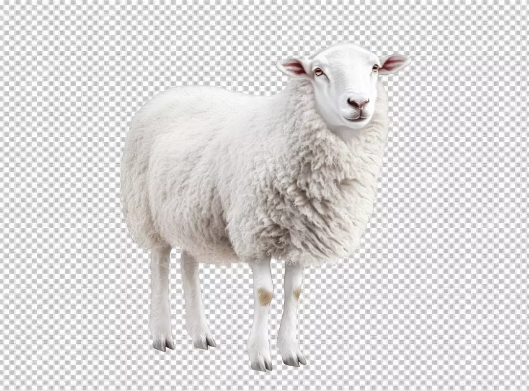 White Sheep Standing Front View PNG Cutout for Farm Animal Designs