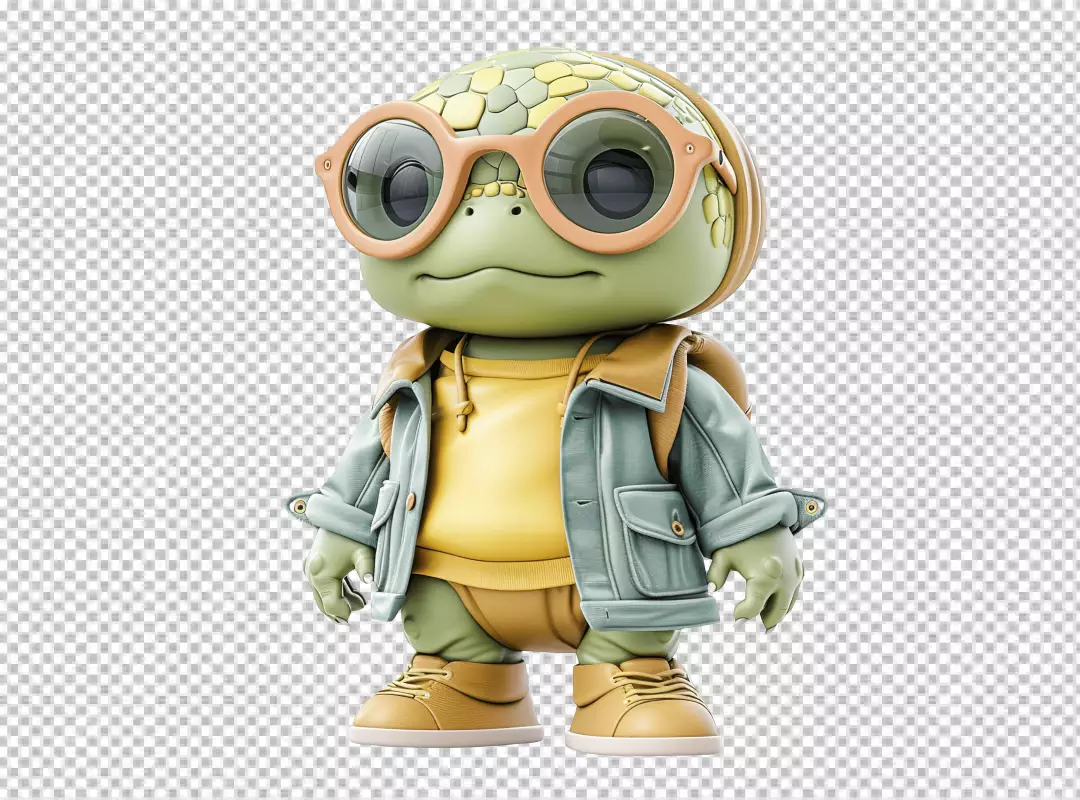 Cute 3D Cartoon Turtle Character Wearing Stylish Glasses and Backpack