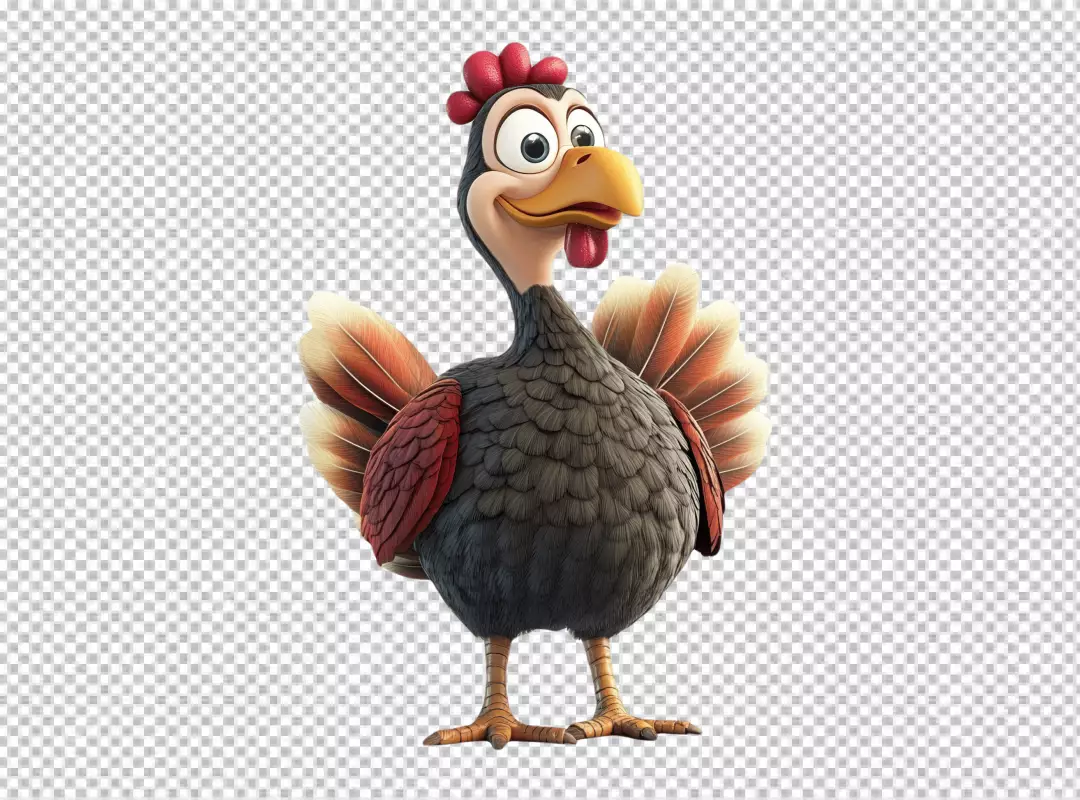 Funny Cartoon Turkey Character Standing PNG Image for Thanksgiving Design