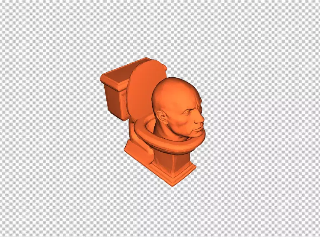 Surreal Orange Human Head Emerging from Toilet Bowl