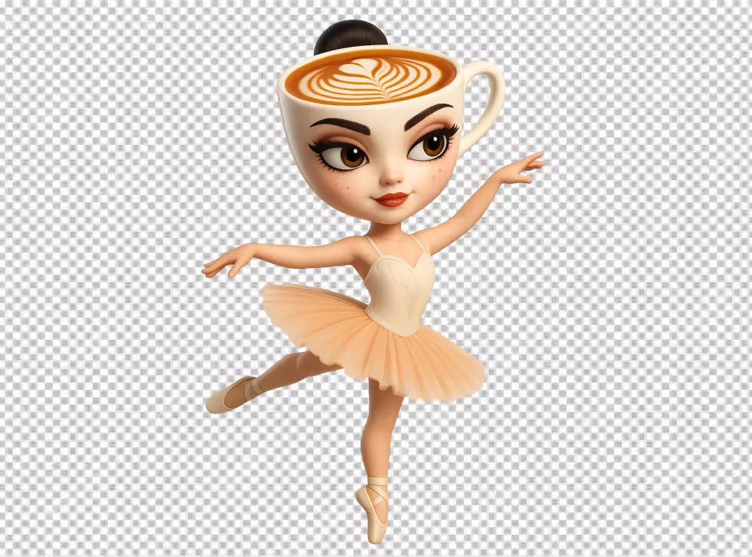 Whimsical Latte Art Ballerina Character Gracefully Dancing en Pointe