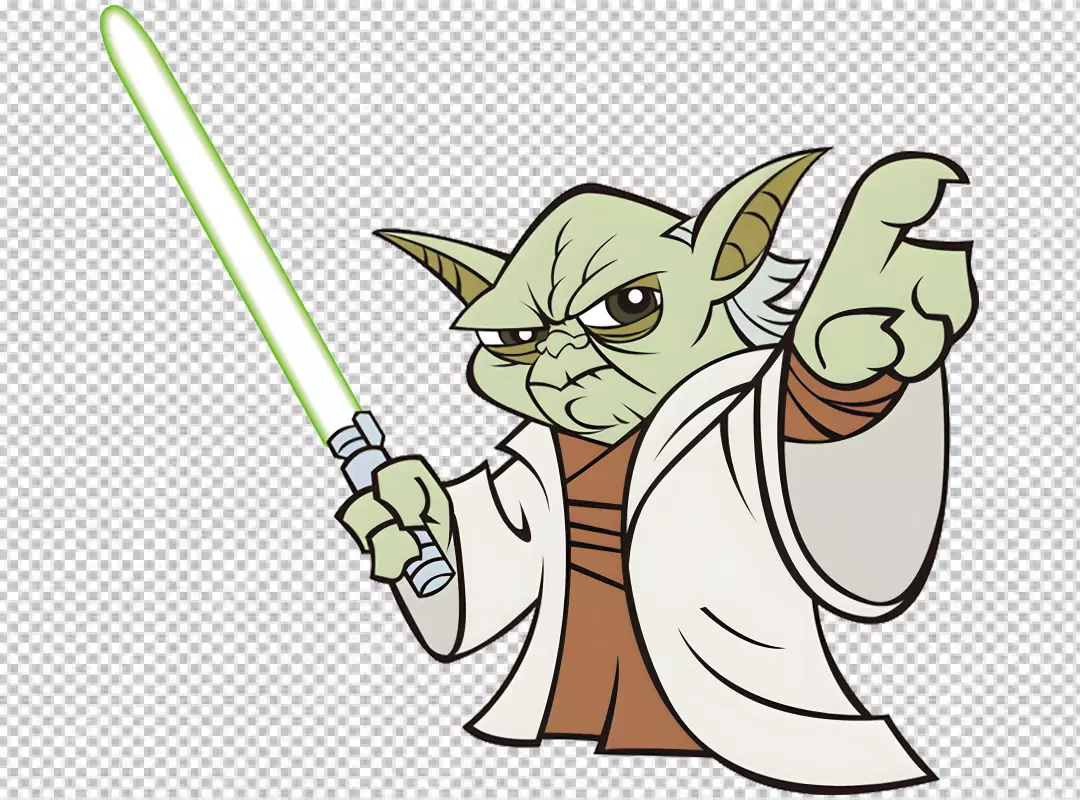 Free Premium PNG Animated Yoda Jedi Master with Green Lightsaber