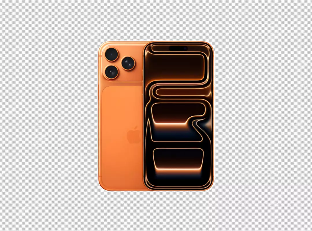 Modern Orange Smartphone with Abstract Glowing Screen and Triple Cameras