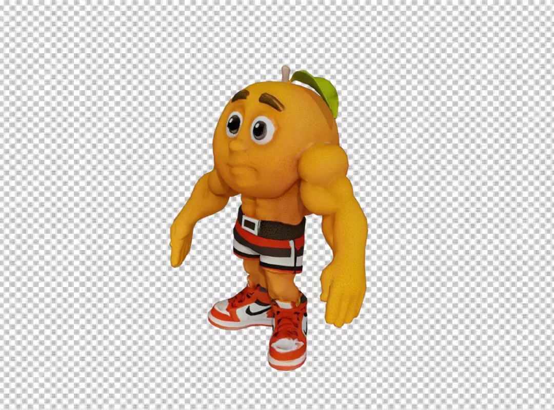 Dynamic 3D Rendered Muscular Orange Character in Sporty Attire and Sneakers