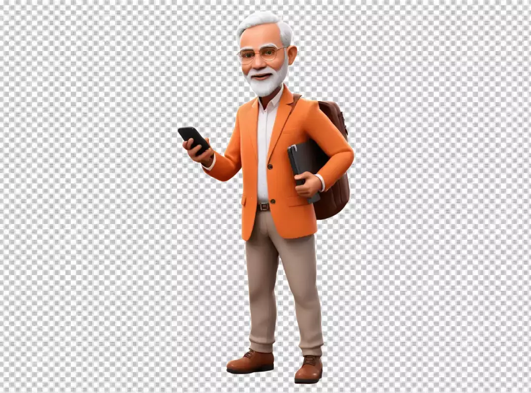 Professional 3D Senior Man with Smartphone Laptop and Backpack