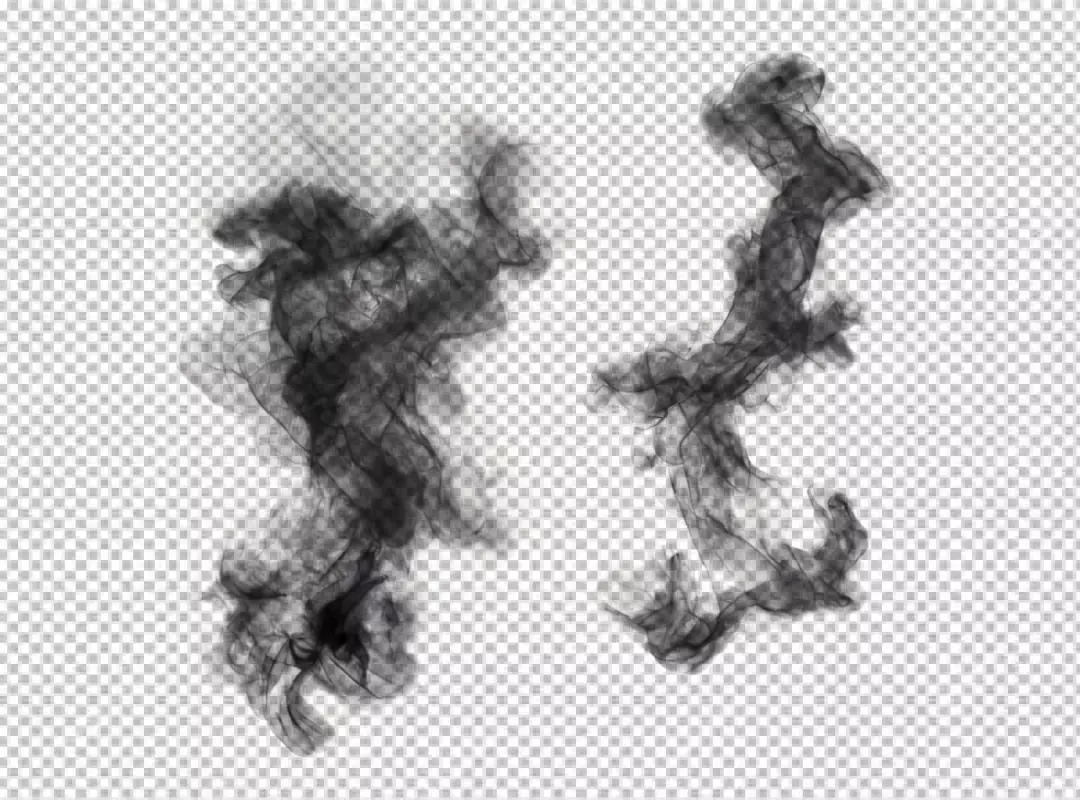 Dynamic Abstract Dark Smoke Plumes on Isolated White Background