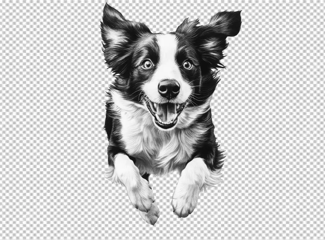Dynamic Border Collie Jumping with Joyful Expression for Pet Designs