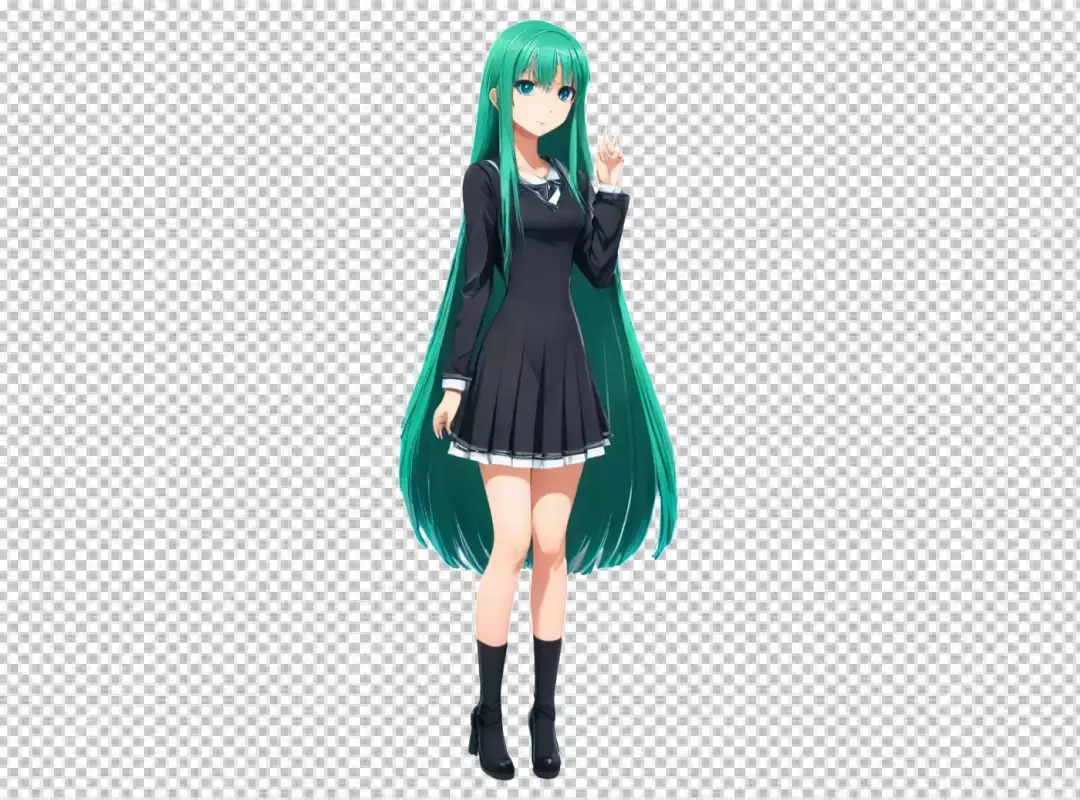 Anime Character with Vibrant Green Hair Making a Peace Sign