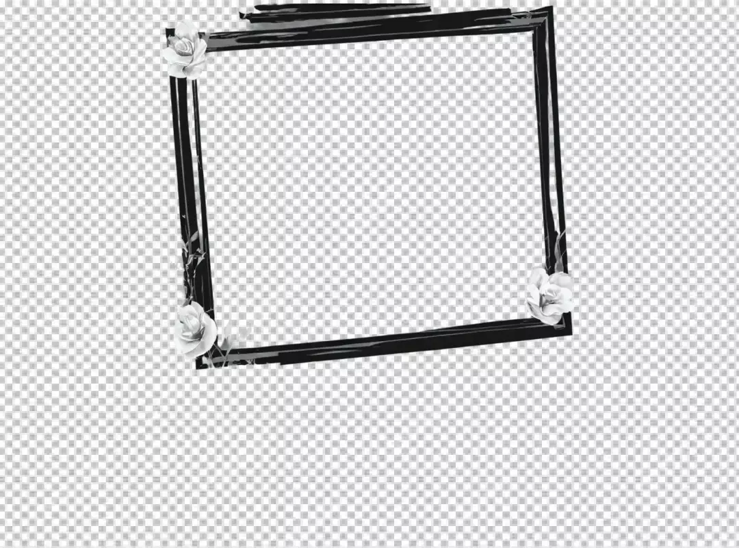 Elegant Black Rectangular Frame Adorned with Delicate White Roses and Floral Accents PNG