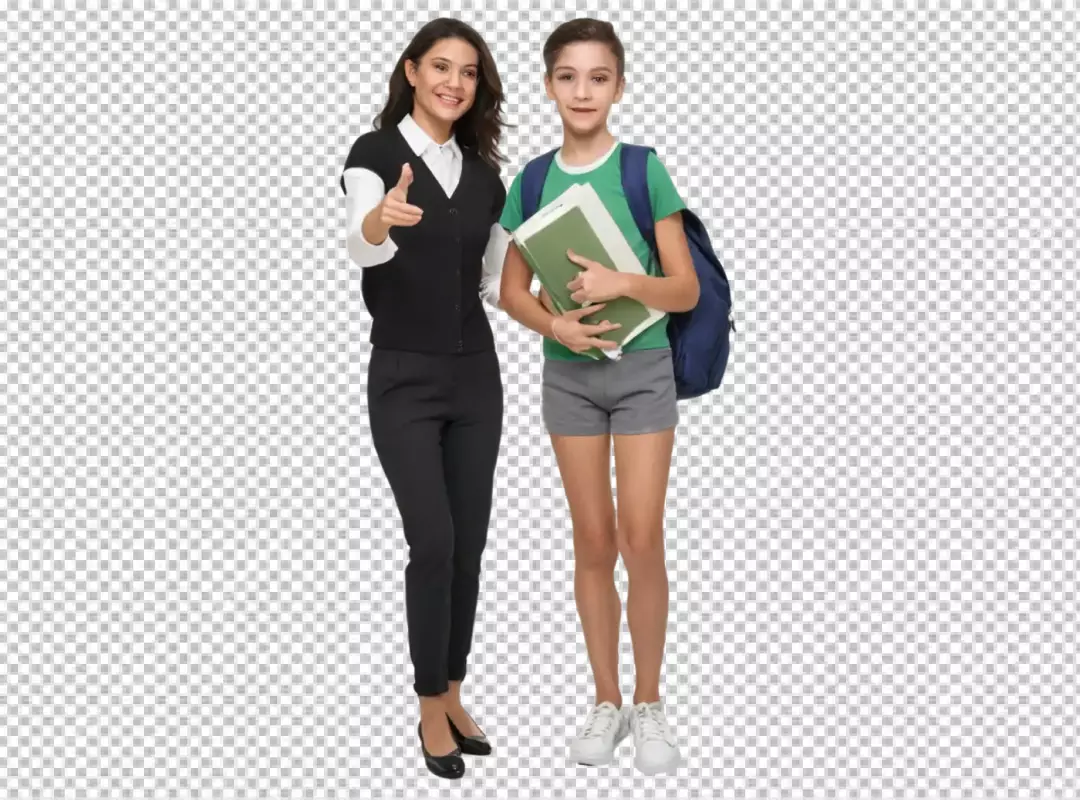 Professional Woman Points Forward with Smiling Student Ready for School Education Concept