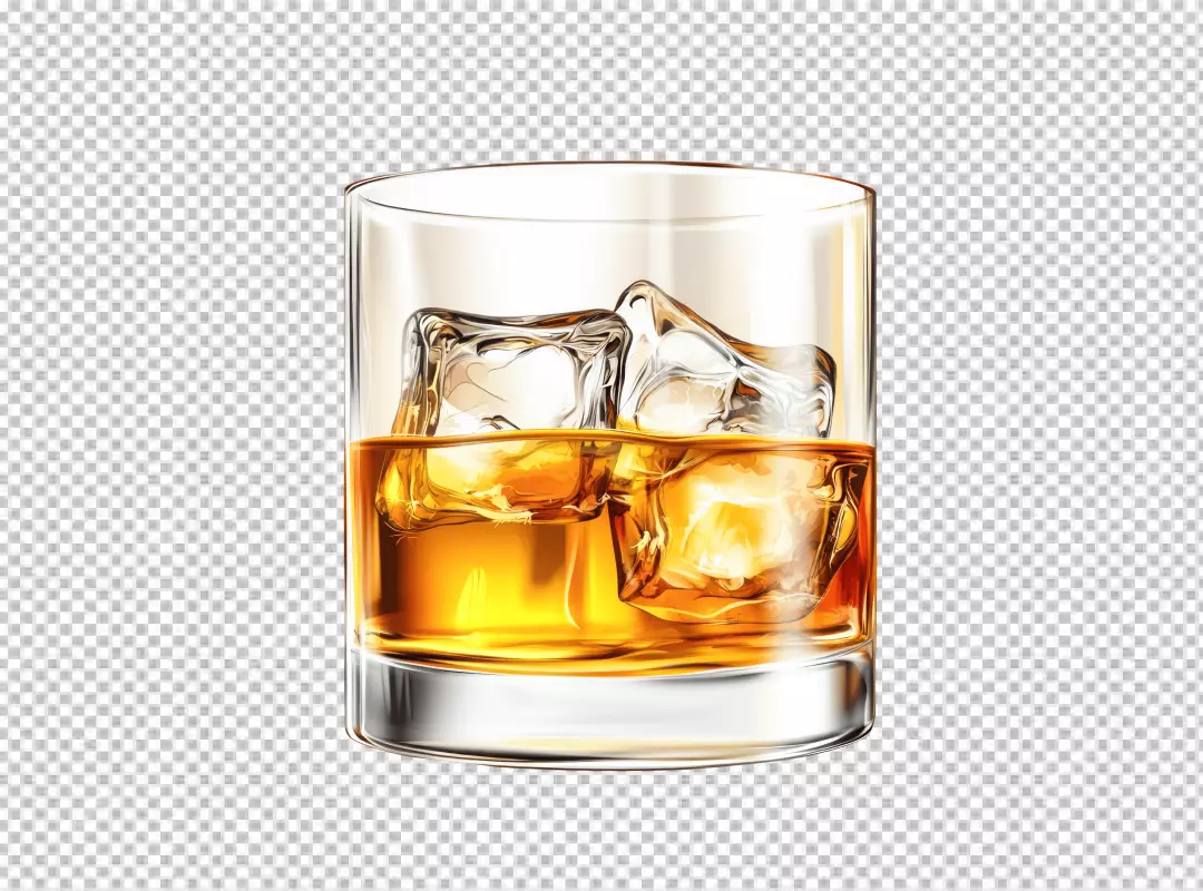 Refreshing Whiskey Glass with Ice Cubes for a Classic Drink Experience PNG