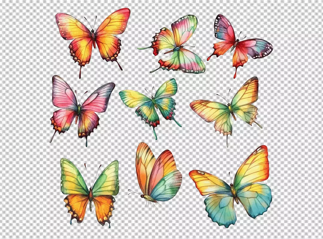 Vibrant Watercolor Butterflies Collection for Diverse Creative Design Projects