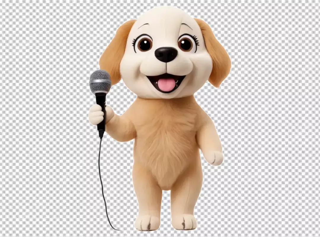 Cheerful Golden Retriever Puppy Mascot Happily Holding a Microphone for a Fun Performance