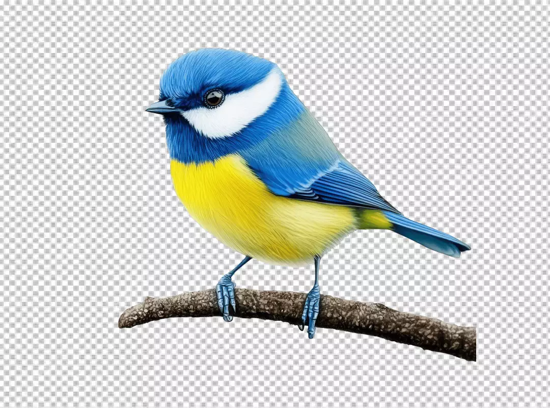 Charming Blue Tit Bird Perching on Branch PNG for Creative Designs