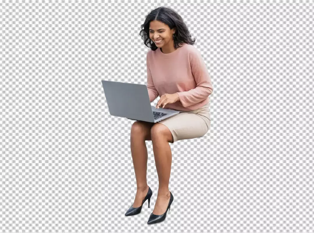Happy Young Woman Confidently Typing on Laptop for Remote Work or Study