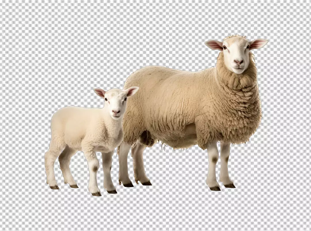 Cute Sheep and Lamb Standing Together, Farm Animals Wildlife PNG Cutout