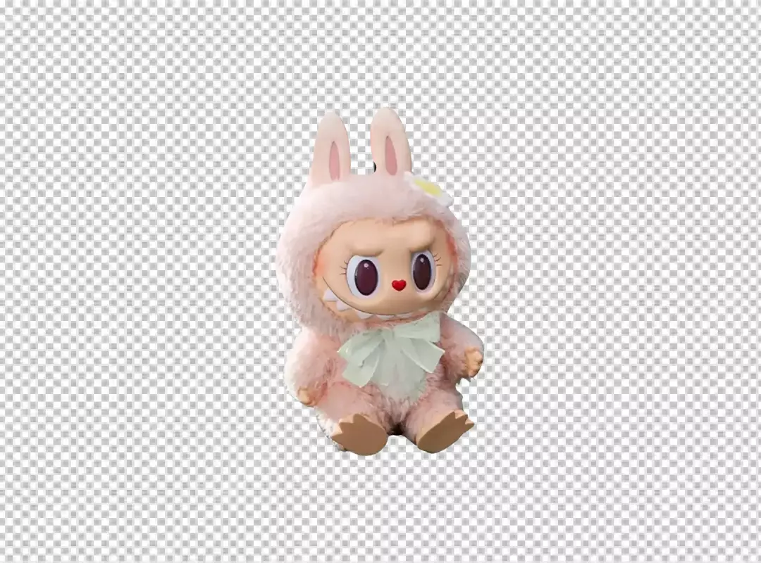 Playful Pink Fluffy Bunny Monster Plush Toy with Mischievous Grin