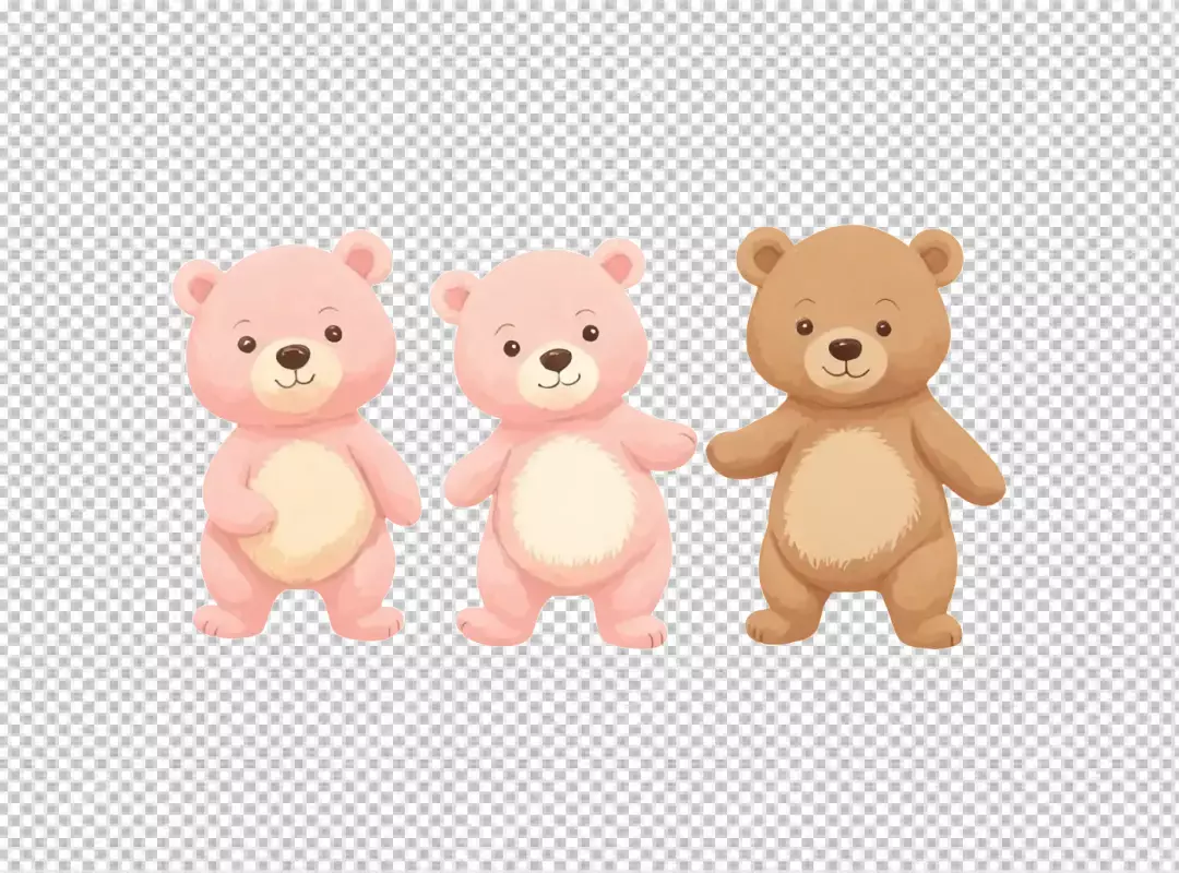 Cute Cartoon Pink and Brown Teddy Bears Standing Together Illustration for Children's Designs