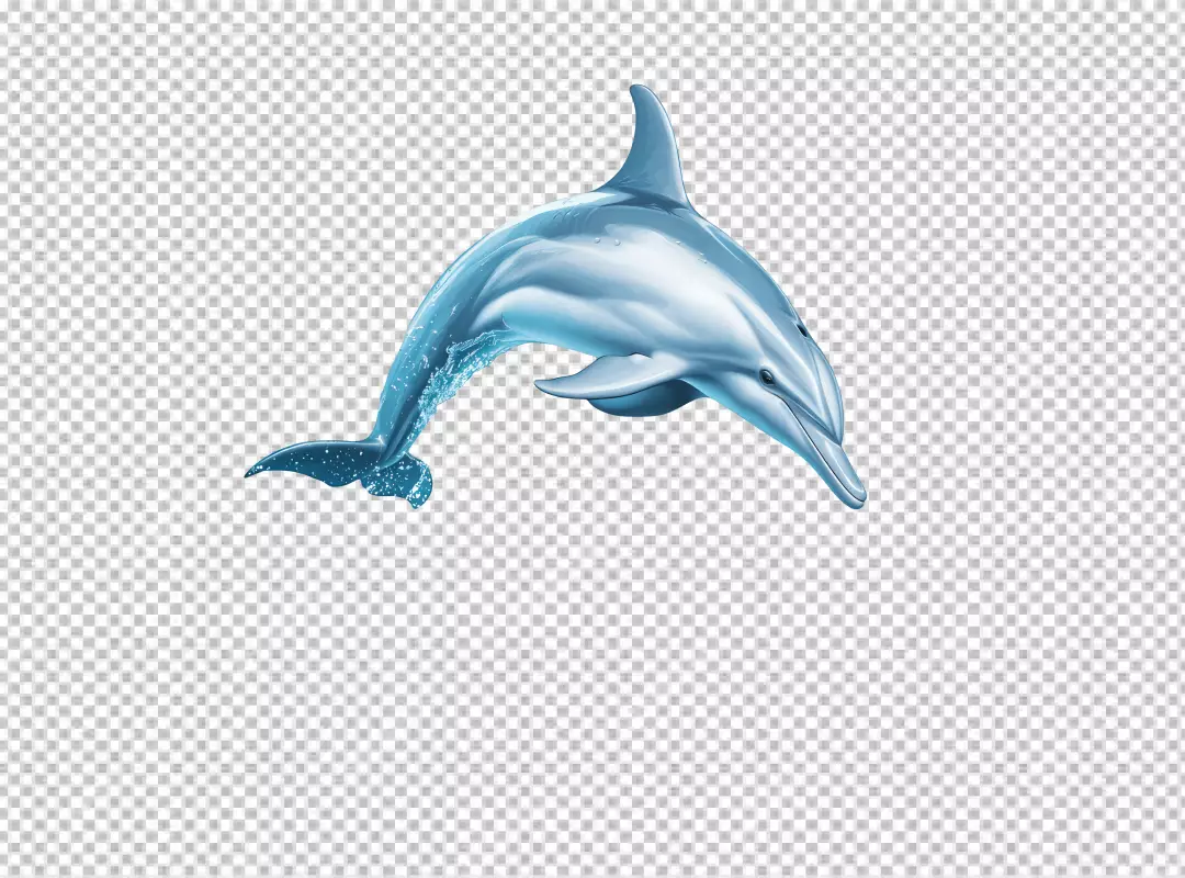 Dynamic Blue Dolphin Jumping Out of Water with Splash - Marine Life PNG