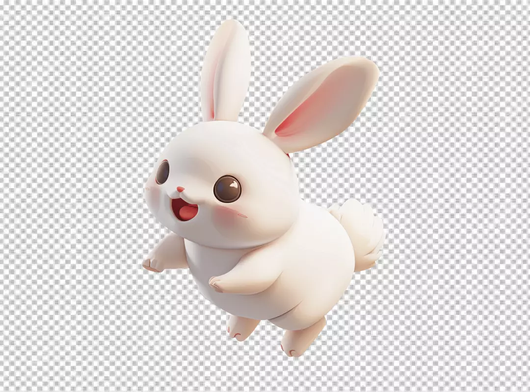 Adorable 3D White Rabbit Character Joyfully Jumping