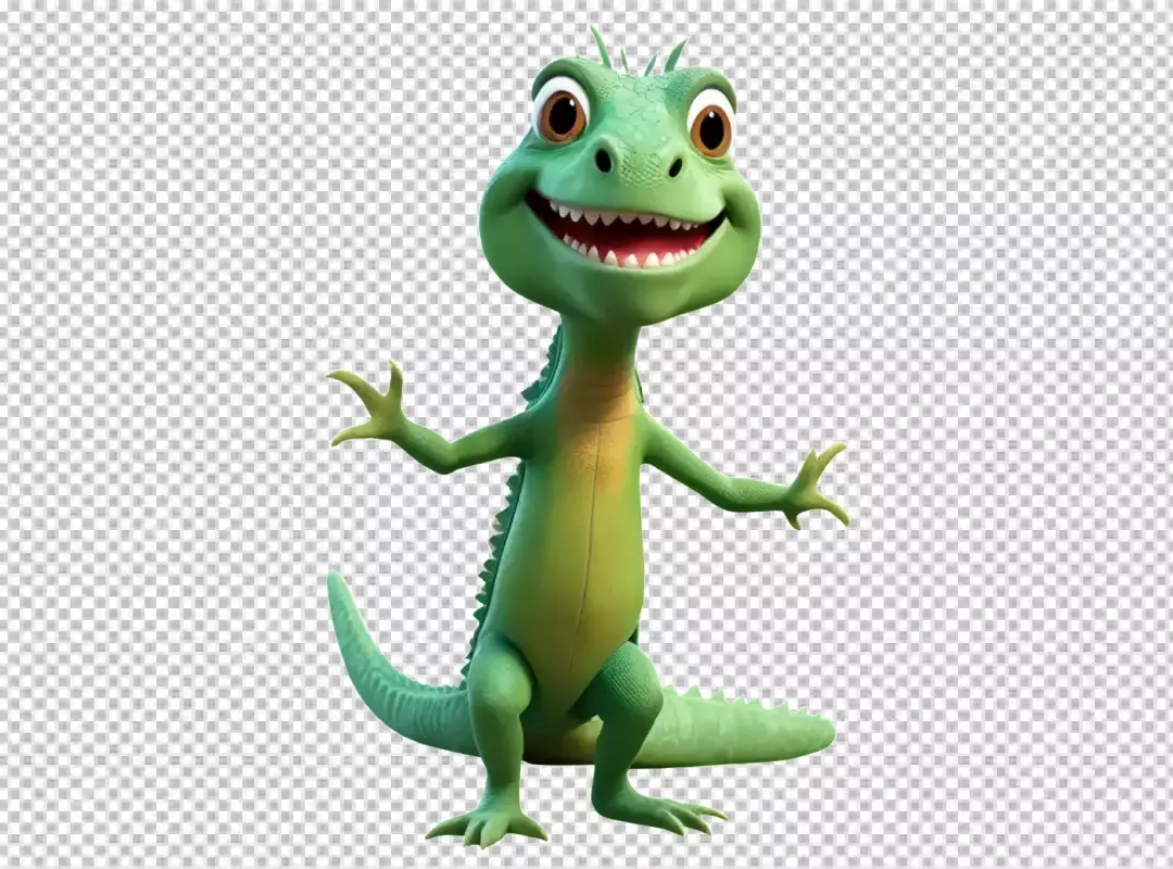 Cheerful 3D Cartoon Green Lizard Mascot Waving Hello