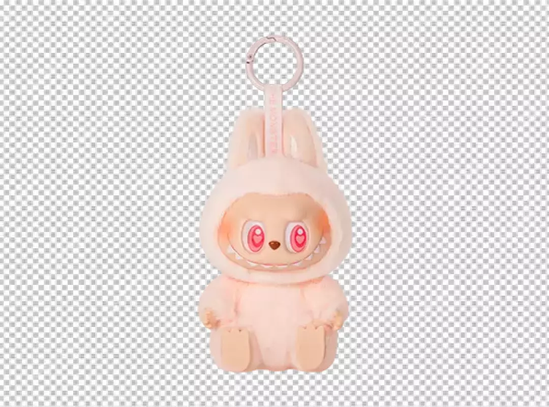 Cute Pink Bunny Monster Plush Keychain with Fiery Red Eyes
