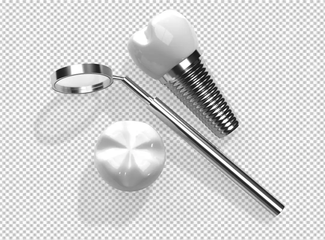 Professional 3D Dental Implant, Examination Mirror, and Healthy Molar Model
