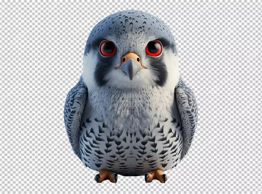 Charming Cartoon Baby Falcon Character with Big Red Eyes HD PNG