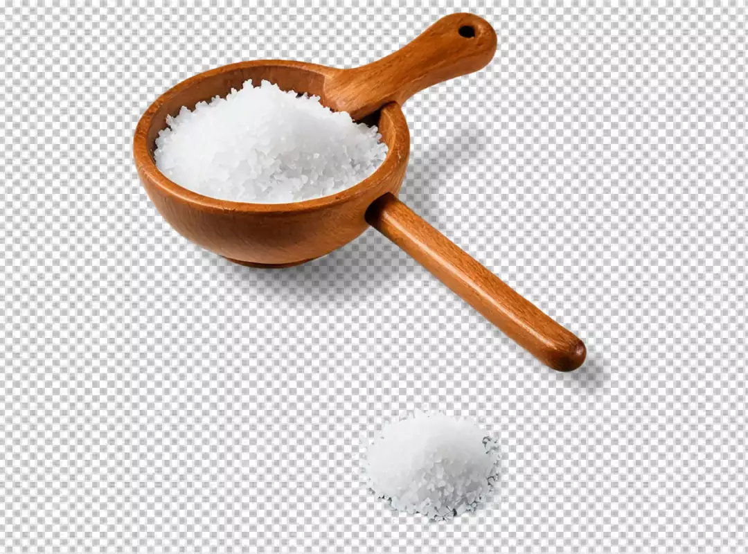 Coarse White Sea Salt Crystals in a Rustic Wooden Scoop for Culinary Use