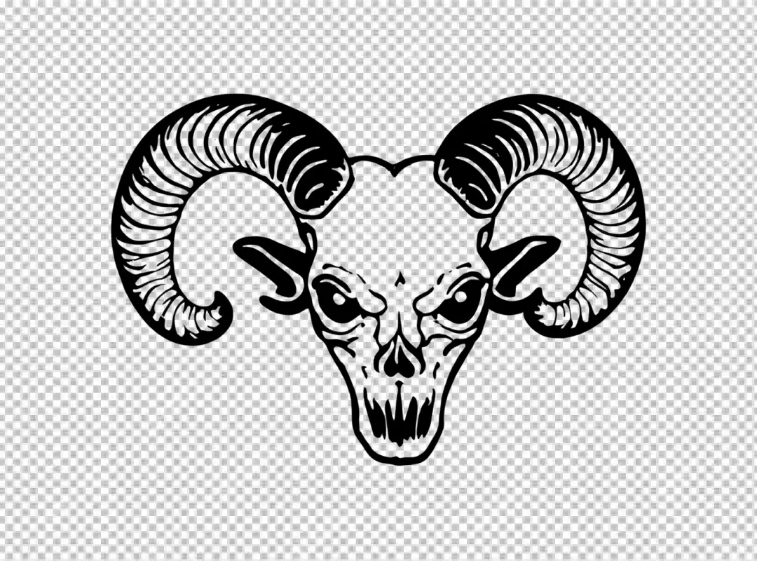 Stylized Ram Skull Illustration with Majestic Horns and Fierce Expression