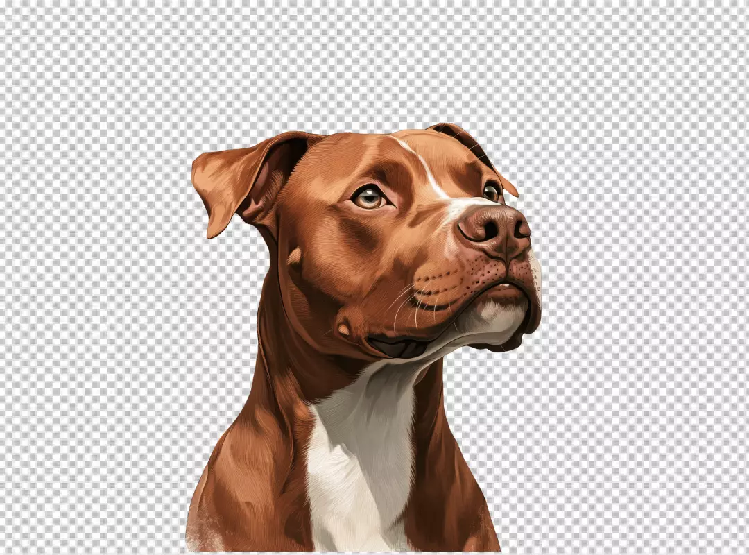 Majestic Brown Pit Bull Dog Looking Upward PNG Cutout for Digital Designs
