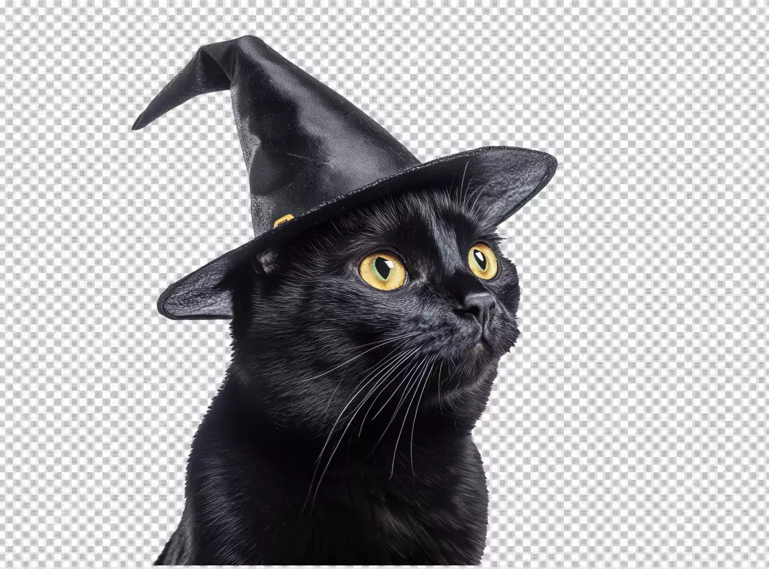 Cute Black Cat in Witch Hat for Halloween Fun